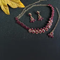 VATSALYA creation Maroon Color Artificial Stones Jewellery Set-picture-16