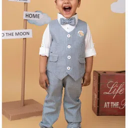LITTLE COLLARS Boys Regular Fit Striped Cotton Single Breasted Three-Piece Suit-picture-35