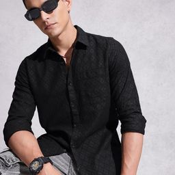 WROGN Opaque Self Design Textured Pure Cotton Casual Shirt-picture-13