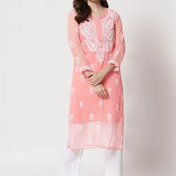PARAMOUNT CHIKAN Women Ethnic Motifs Embroidered Chikankari Floral Georgette Kurta-picture-20