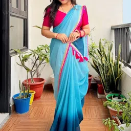 ARKIA Women Ombre Georgette Tussar Saree with Embellished Border & Unstitched Blouse Piece-image-4