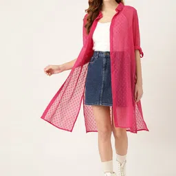 DressBerry Women Pink Longline Shrug-picture-26