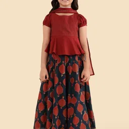 Fabindia Girls Printed Thread Work Ready to Wear Lehenga & Blouse With Dupatta-image-73