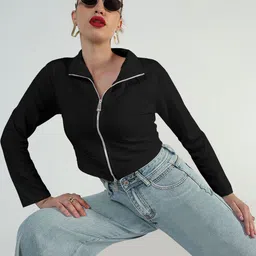 SHOWOFF Women Shirt Collar High-Low Crop Top-image-34