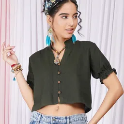 Boholyfe Mandarin Collar Bohemian Organic Cotton Crop Top-picture-27