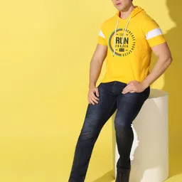 WOOSTRO Men Typography Printed Hooded Slim Fit T-shirt image 2