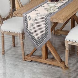 Myntra Elegant Homes Cream Coloured & Grey Printed Cotton Table Runner-picture-22