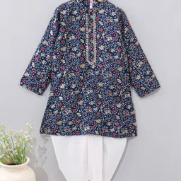 Babyhug Full Sleeves Kurta & Dhoti Set Floral Print - Blue-picture-11