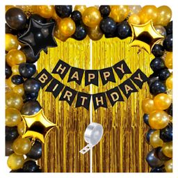 Bubble Trouble Happy Birthday Decoration Kit Combo with 1 Pc Black Banner 1 Pc Arch 20 Pcs Black & 20 Pcs Gold Balloons 4 Pcs Gold Confetti Balloons for Kids Birthday Decoration Items - Pack of 52-picture-2