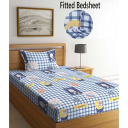 FABINALIV Kids Elastic Single Bedsheet with 1 Pillow Cover 210 TC Polycotton Cartoon  Blue-picture-28