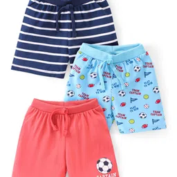 Babyhug Cotton Single Jersey Knit Shorts Stripes & Football Print Pack Of 3 - Blue & Red-picture-25