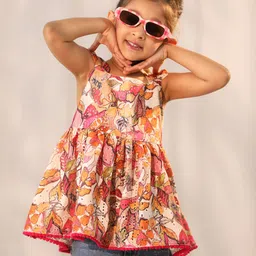 Vastramay Frill Sleeves Floral Printed Top - Multi Colour-picture-20