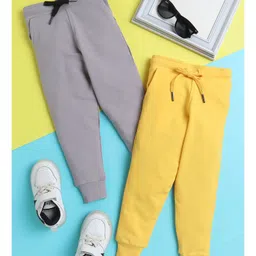 Knitting Doodles Pure Cotton Terry Pack Of 2 Solid Pants - Grey & Yellow-picture-24