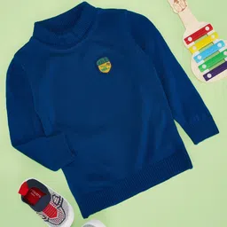 Pantaloons Baby Full Sleeves High Fly Text Patch Detailed Sweater - Blue-image-86