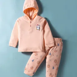 Tango Interlock Knit Full Sleeves Hooded T-Shirt and Joggers with Penguin Print - Pink-picture-11