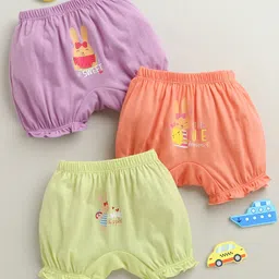 BUMZEE Cotton Knit Pack Of 3 Bunny Printed Bloomers - Peach & Lavender-picture-36