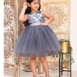 Toy Balloon Kids Net Woven Sleeveless Floral Applique Detailed & Sequins Embellished Dress - Grey-picture-37