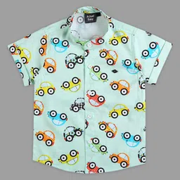 Actuel Cotton Woven Half Sleeves Cars Printed Shirt - Green Orange Yellow & Blue-picture-29