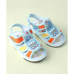 Cute Walk by Babyhug Velcro Closure Sandals with Bus Applique - Light Blue image 2