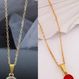 SZN Set of 2 Gold-Plated Floral Artificial Stones Studded Shaped Pendants With Chains-picture-29