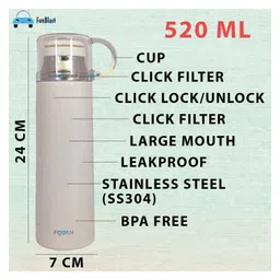 FunBlast Double Wall Vacuum Insulated Leak Proof Sipper Bottle Cream - 520 ml image 3