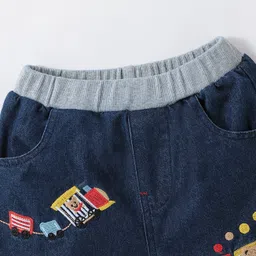 Mark & Mia Cotton Above Knee Length Washed Shorts with Rail Embroidery - Navy Blue image 3