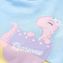 BUMZEE Looper Knit Full Sleeves Dino Printed Sweatshirt With Cut & Sew Design - Multicolor image 3