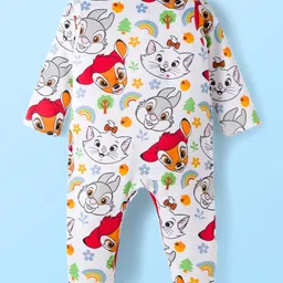 Babyhug Disney Interlock Knit Full Sleeves Footed Sleepsuit With Marie Graphics Pack Of 2 - White & Yellow image 3