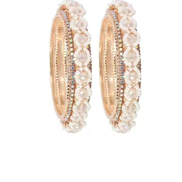 ZULKA Set of 2 Premium Metal White Pearls Moti & American Diamond Bangles image 3