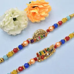 MEIRA JEWELLERY Pack Of 2 Beaded Studded Rakhi Gift Set-picture-34