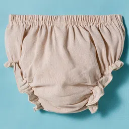 ToffyHouse Cotton Knit Frill Sleeves Frock With Bow Applique & Bloomer - Tan image 5