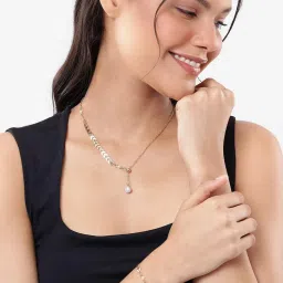 Carlton London Gold Plated Dangling Pearl Lariat Necklace and Bracelet Set-picture-19