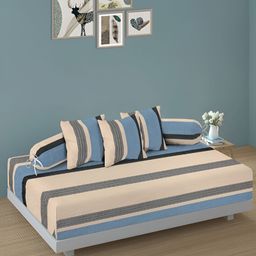 Arrabi Set Of 6 Cream & Blue Geometric TC Cotton Diwan Set-picture-45