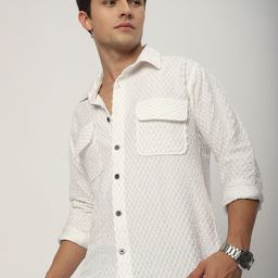 Beyoung Men Spread Collar Textured Cotton Relaxed Fit Casual Shirt-picture-20