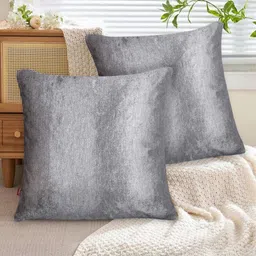 Tesmare Grey Set of 2 Geometric Velvet Square Cushion Covers image 3