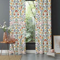 URBAN SPACE Yellow & White 2 Pieces Cotton Floral Printed Door Curtain-picture-3