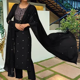 DIVASTRI Women Ethnic Motifs Embroidered Straight Kurta with Trousers & Dupatta-picture-36