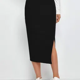 DIMPY GARMENTS Solid Side-Slit Pencil Midi Skirt-picture-18