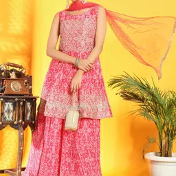 Chhabra 555 Bandhani Print Embroidered Peplum Kurta Lehenga With Dupatta-image-37