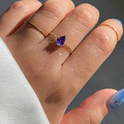 Zarkan 925 Sterling Silver Gold-Plated Amethyst Studded Hallmark Chain Ring-picture-39