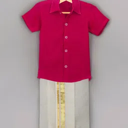 Many Frocks & Chanderi Shirt With Mundu Set - Pink-picture-22