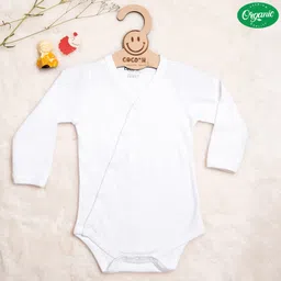 COCOON ORGANICS 100% Organic Cotton Full Sleeve Kimono Solid Onesie - Plain White - White-picture-10