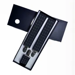 CALIXTO Mens Adjustable Diamond-Check Woven Pattern Suspenders-image-26