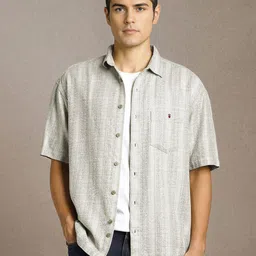 Louis Philippe Jeans Textured Spread Collar Relaxed Fit Pure Cotton Shirt-image-53