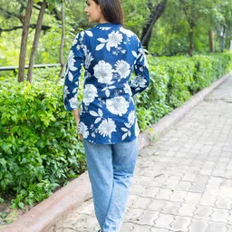 Moda Rapido Women Floral Print Mandarin Collar Cotton Top image 3