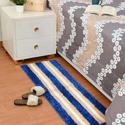 GBL COLLECTION Navy Blue & Cream Striped Microfiber Floor Mat image 2