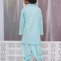 Little Bansi Boys Ethnic Motifs Embroidered Regular Pure Cotton Kurta with Dhoti Pants image 5