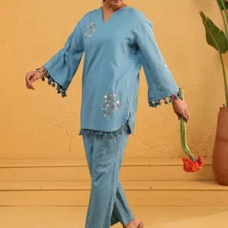 MISRI Embroidered V-Neck Top With Palazzos image 5