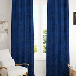 Aura Blue 2 Pieces Self Design Breathable Room Darkening Velvet Door Curtains-image-2