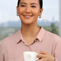 Larah by BOROSIL White & Green 6 Pieces Printed Opalware Glossy Cups And Mugs 140ML image 5